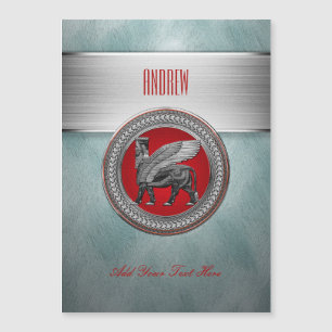 [100] Assyrian Winged Bull: Silver & Black Lamassu Magnetkarte