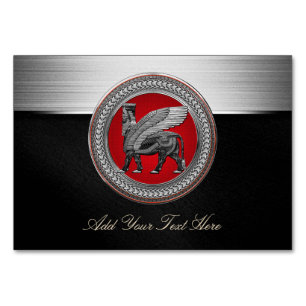 [100] Assyrian Winged Bull: Silver & Black Lamassu Tischnummer