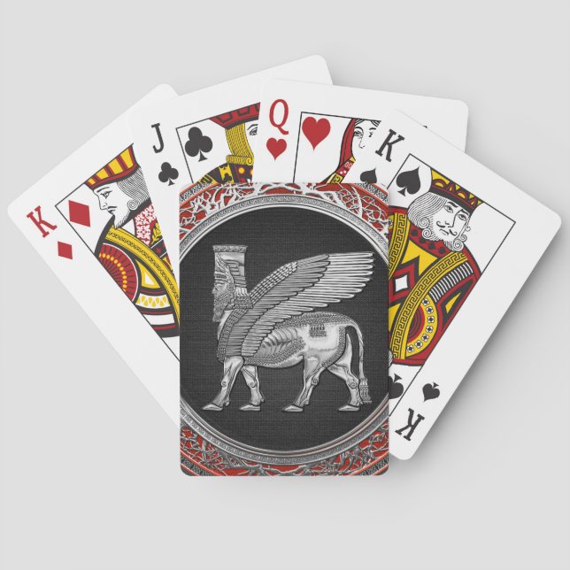 [100] Assyrian Winged Bull - Silver Lamassu Spielkarten (Rückseite)