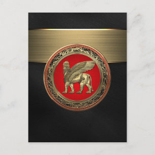 [100] Assyrian Winged Lion - Gold Lamassu Postkarte