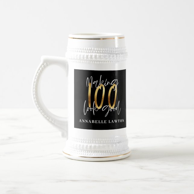 100 aussehen gut Gold Geburtstag  Bierglas (Links)