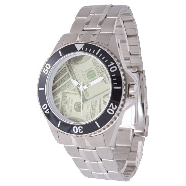 100$ Bill Oversized Gold Bracelet Watch Armbanduhr (Schrägansicht)