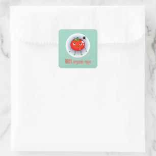 100% Bio-Wutende Lustige Wütende Tomate Quadratischer Aufkleber