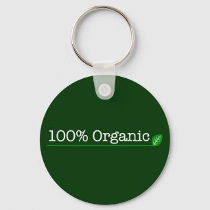 100% Biologisch - weißer Text Schlüsselanhänger