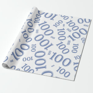 100. Blau/Weiß, Random Zahlenmuster groß Geschenkpapier