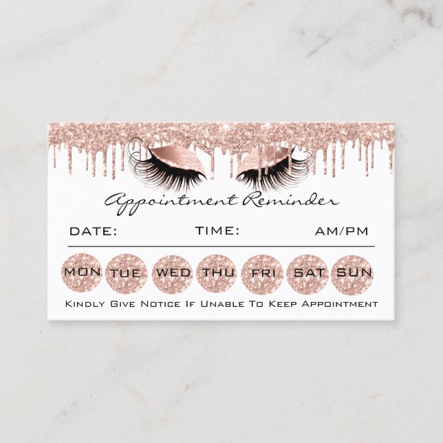 100 Cartes de rappel de rendez-vous Lash de maquil (Devant)