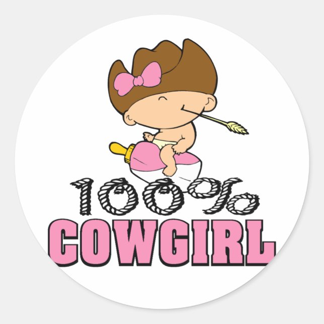 100 % Cowgirl Runder Aufkleber (Vorderseite)