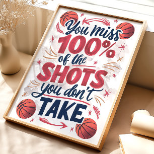 100% Daneben: Basketball-Motivationsposter Poster