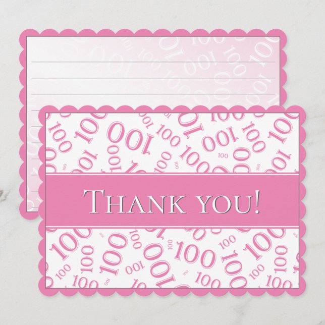 100 "Danke!" Muster Rosa und Weiße Zahl Dankeskarte (Vorne/Hinten)