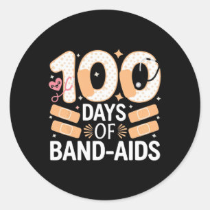 100 Days Band Aids 100. Schule Krankenschwestern K Runder Aufkleber