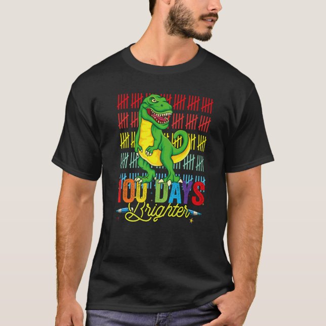 100 Days Brighter Dinosaur For Teachers And Kids S T-Shirt (Vorderseite)
