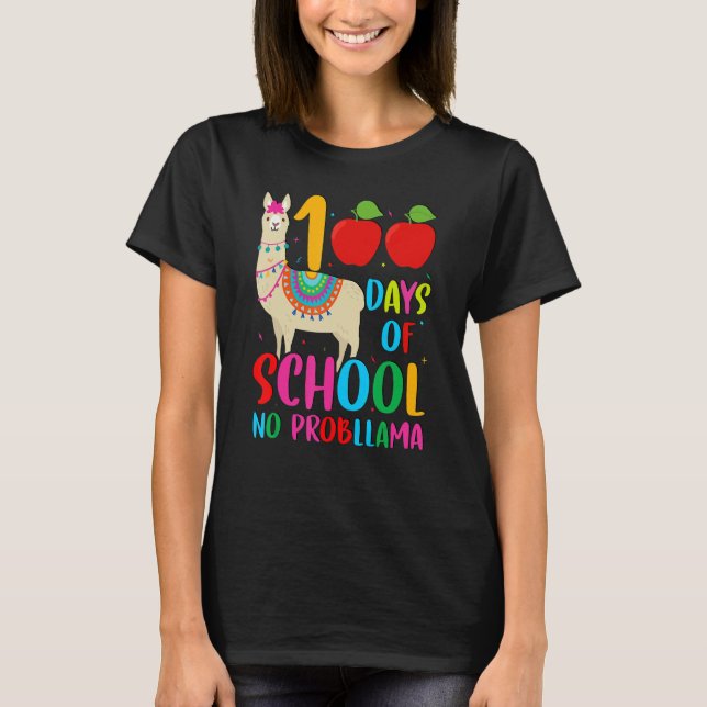 100 Days Llama Alpaca Pun NoprobLlama 100th Day of T-Shirt (Vorderseite)