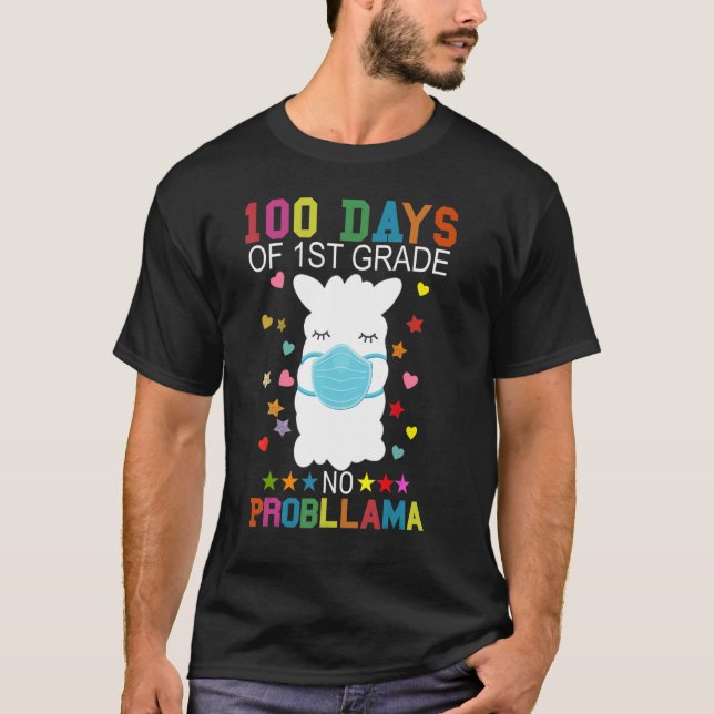 100 Days Of 1st Grade No Probllama Llama Mask Quar T-Shirt (Vorderseite)