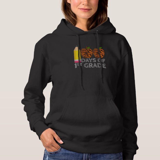 100 Days Of 1st Grade Tiger Print Happy 100th Day  Hoodie (Vorderseite)