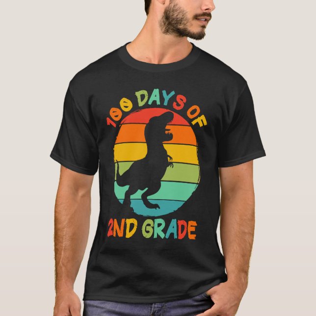 100 Days Of 2nd Grade 100 Days Of School Rex Dinos T-Shirt (Vorderseite)