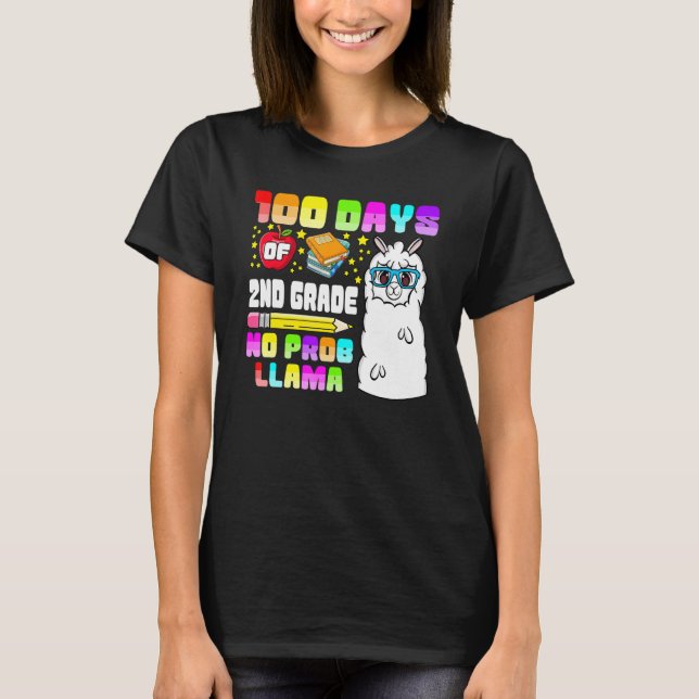 100 Days Of 2nd Grade No Probllama Tee, Second Gra T-Shirt (Vorderseite)
