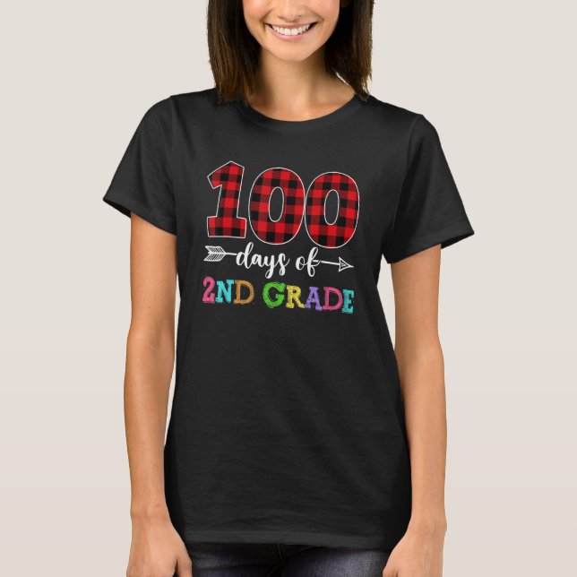 100 Days of 2nd Grade  Plaid Red 100th Day of Scho T-Shirt (Vorderseite)