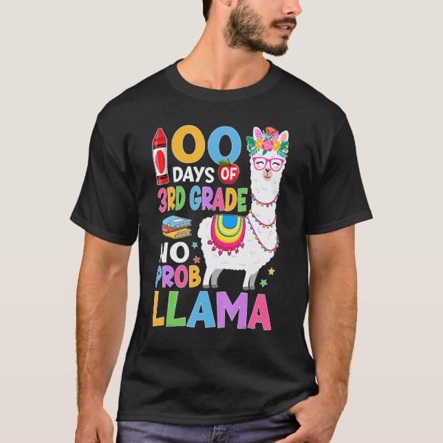 100 Days of 3rd Grade No Probllama 100th Day Girls T-Shirt (Vorderseite)