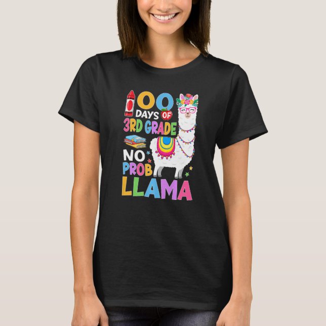 100 Days of 3rd Grade No Probllama 100th Day Girls T-Shirt (Vorderseite)