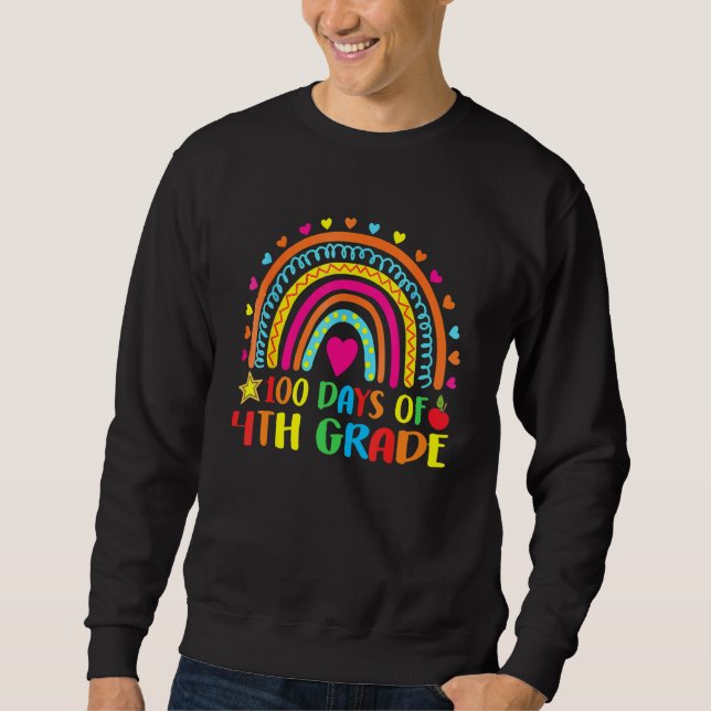 100 Days Of 4th Grade Leopard Rainbow 100th Day Of Sweatshirt (Vorderseite)