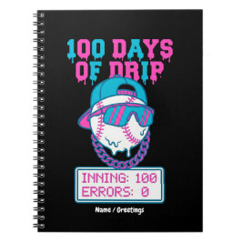 100 Days of Drip 0 Errors Baseball School Swag Notizblock