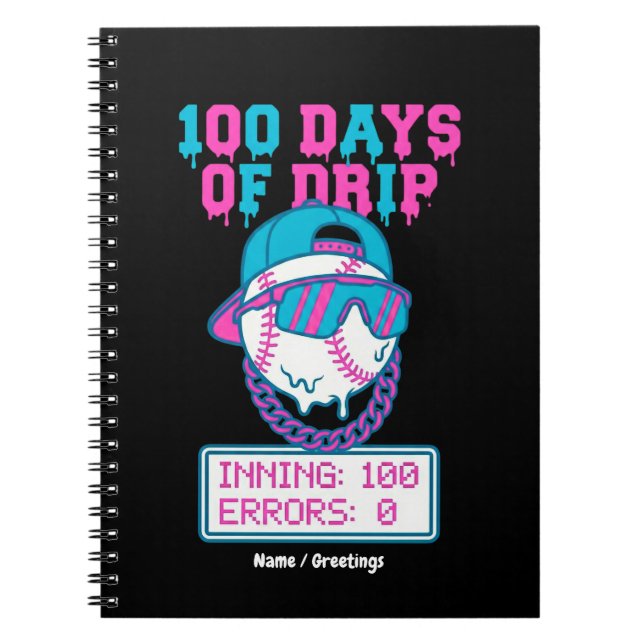 100 Days of Drip 0 Errors Baseball School Swag  Notizblock (Vorderseite)