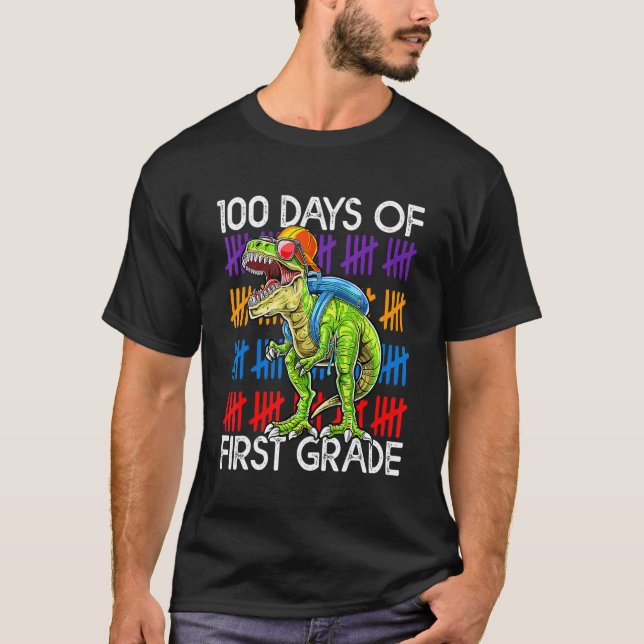 100 Days of First Grade School Dinosaur Dino Trex  T-Shirt (Vorderseite)