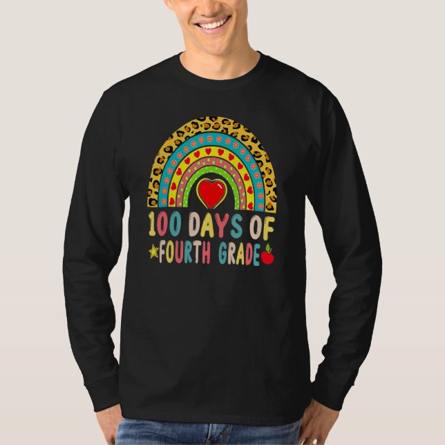 100 Days Of Fourth Grade Leopard Rainbow 100th Day T-Shirt (Vorderseite)