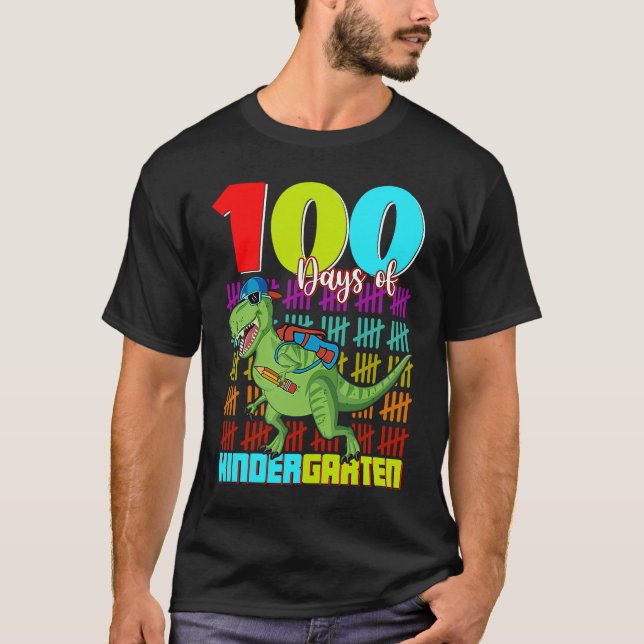 100 Days Of Kindergarten Dinosaur Rex Dinosaur  Bo T-Shirt (Vorderseite)