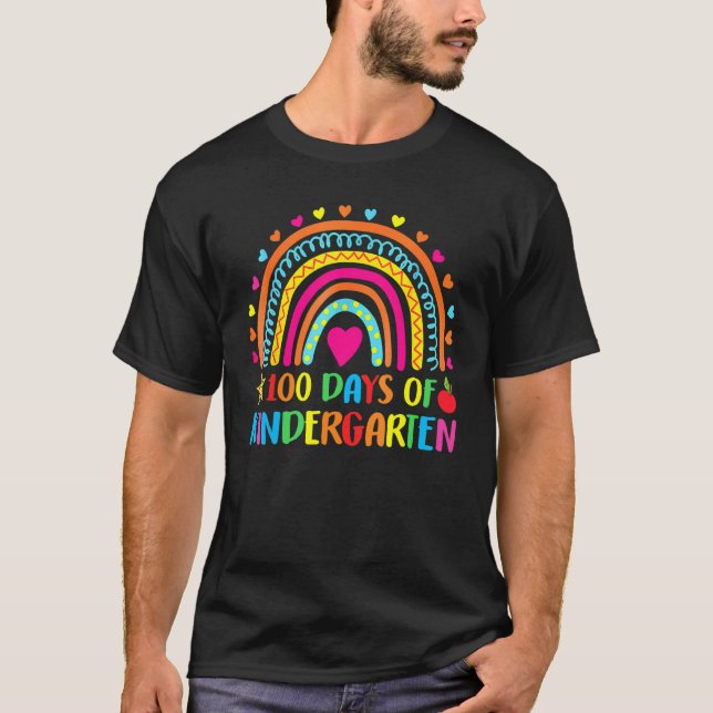100 Days Of Kindergarten Leopard Rainbow 100th Day T-Shirt (Vorderseite)