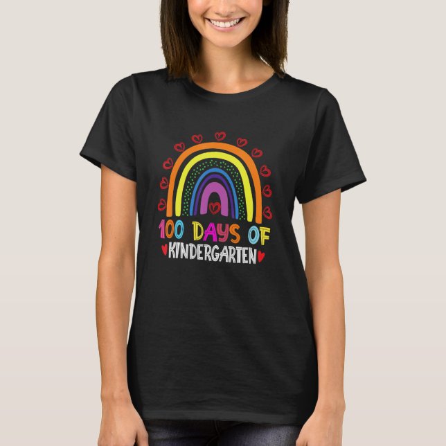 100 Days Of Kindergarten Leopard Rainbow 100th Day T-Shirt (Vorderseite)