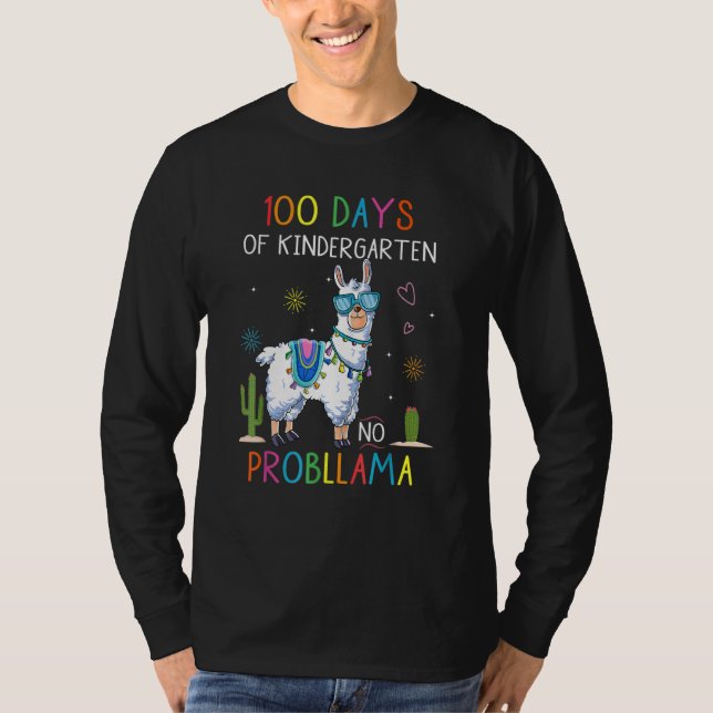 100 Days Of Kindergarten No Probllama Funny Llama  T-Shirt (Vorderseite)