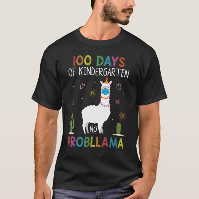 100 Days Of Kindergarten No Probllama Llama Mask Q T-Shirt (Vorderseite)