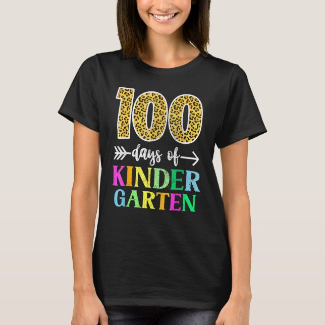 100 Days Of Kindergarten School Teacher Leopard 10 T-Shirt (Vorderseite)