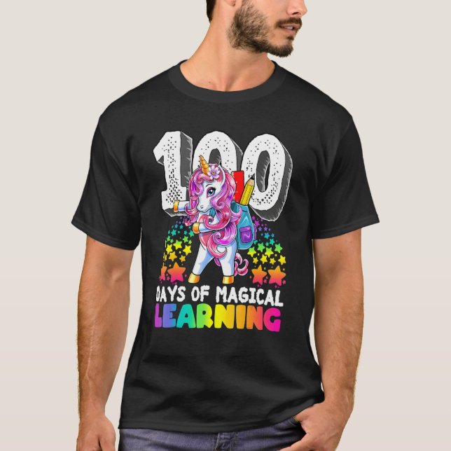 100 Days Of Magical Learning Flossing Unicorn  For T-Shirt (Vorderseite)