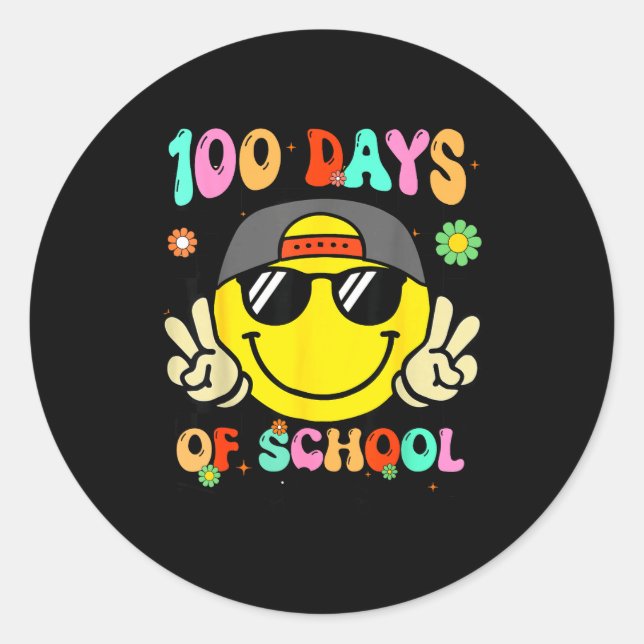 100 Days Of School 100th Day Smile Groovy Face Tea Runder Aufkleber (Vorderseite)
