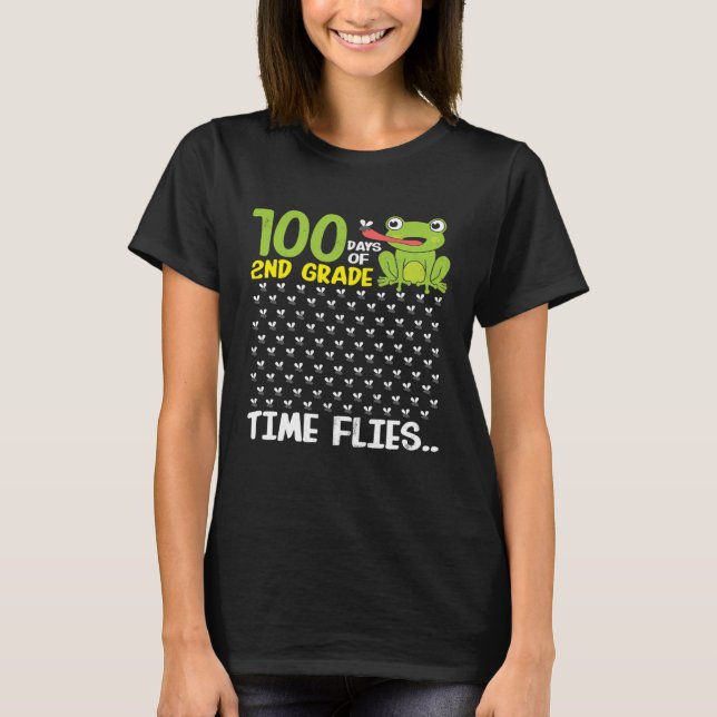 100 Days of School 2nd Grade Frog Time Flies Boys  T-Shirt (Vorderseite)