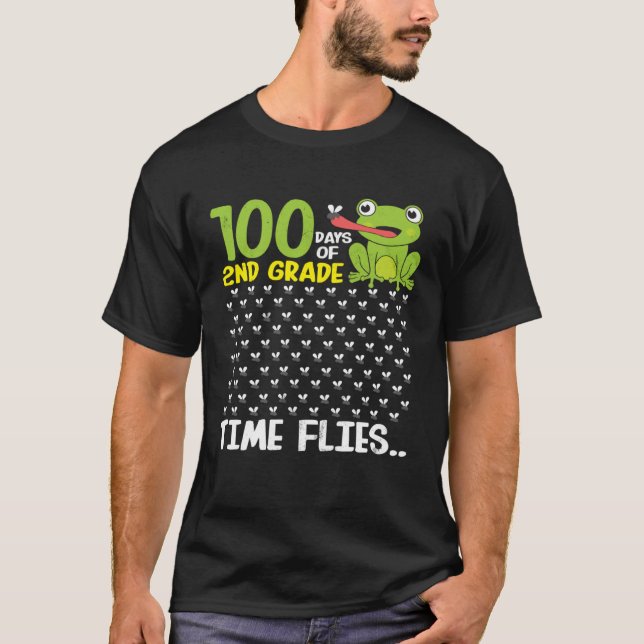 100 Days of School 2nd Grade Frog Time Flies Boys  T-Shirt (Vorderseite)