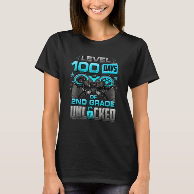100 Days Of School 2nd Grade Level Unlocked Video  T-Shirt (Vorderseite)