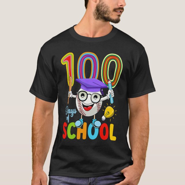 100 Days Of School Baseball 100th Day  Kids Teache T-Shirt (Vorderseite)