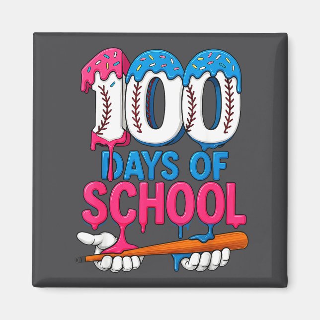 100 Days Of School Baseball Drip Bat 100th Day Of  Magnet (Vorne)