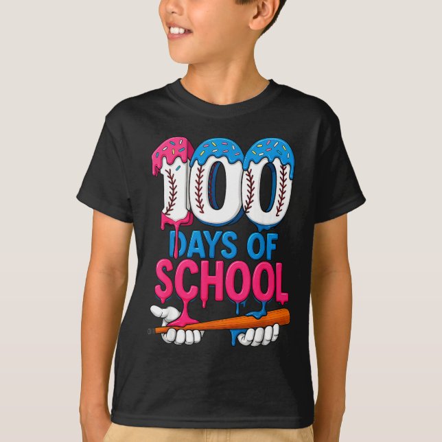 100 Days Of School Baseball Drip Bat 100th Day Of  T-Shirt (Vorderseite)