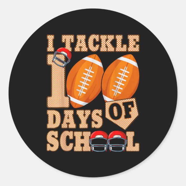 100 Days Of School Boys 100th Day Of School Footba Runder Aufkleber (Vorderseite)