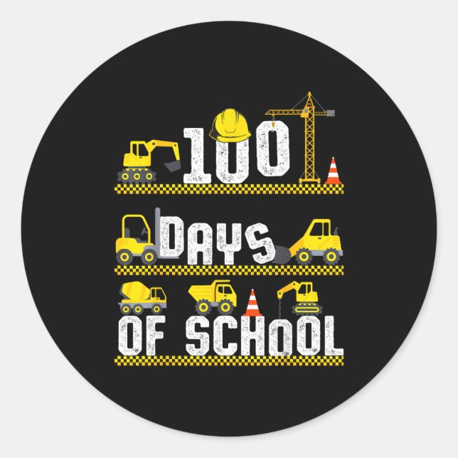 100 Days Of School Construction Truck 100th Day Bo Runder Aufkleber (Vorderseite)