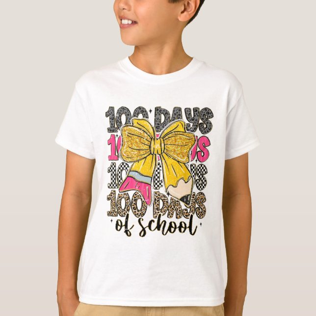 100 Days Of School Coquette Bow Pencil Checkered T T-Shirt (Vorderseite)