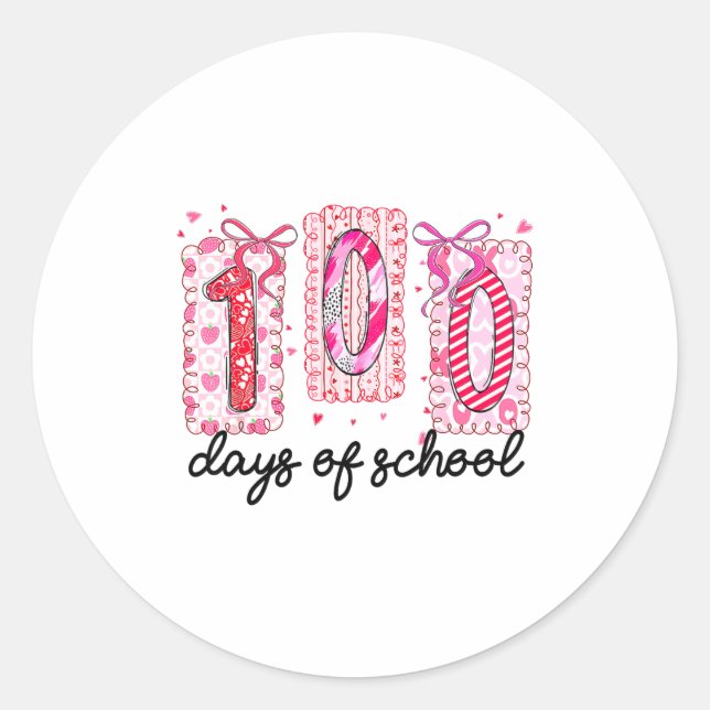 100 Days Of School Coquette Valentine Girls Teache Runder Aufkleber (Vorderseite)