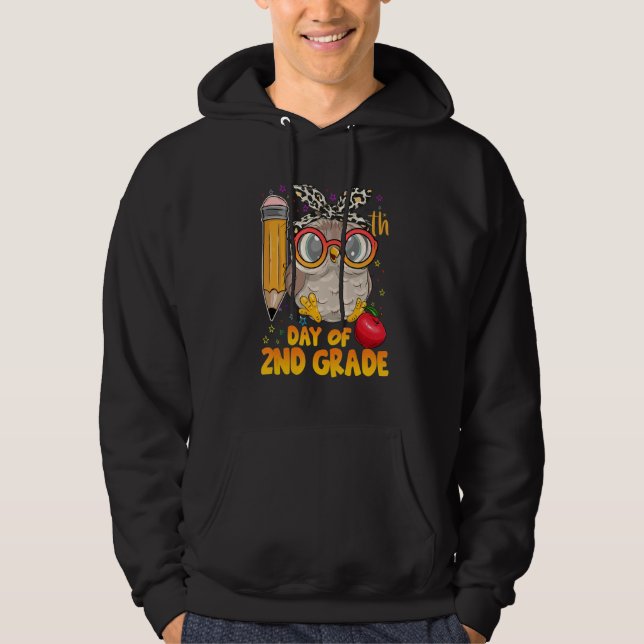 100 Days Of School Cute Owl Happy 100th Day Of 2nd Hoodie (Vorderseite)