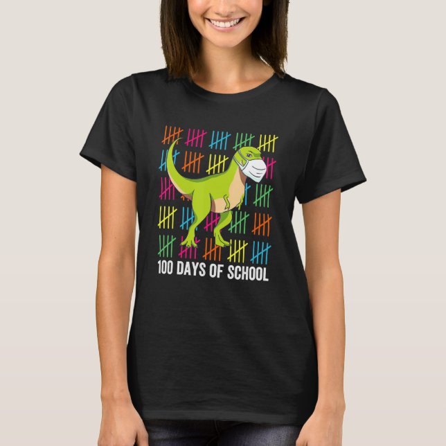 100 Days Of School Dinosaur Mask Fun Teacher Boys  T-Shirt (Vorderseite)