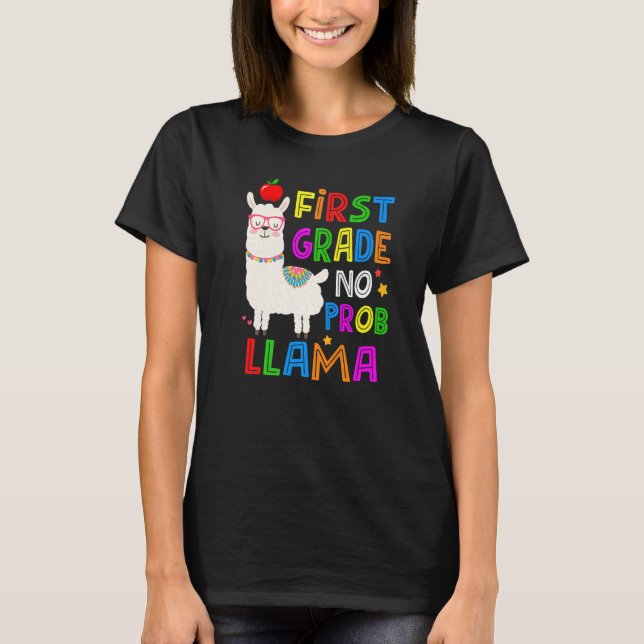 100 Days of School First Grade No Probllama Llama  T-Shirt (Vorderseite)