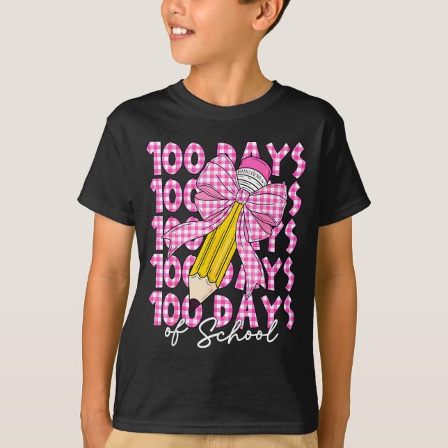 100 Days Of School Girls Coquette Bow 100th Day Of T-Shirt (Vorderseite)